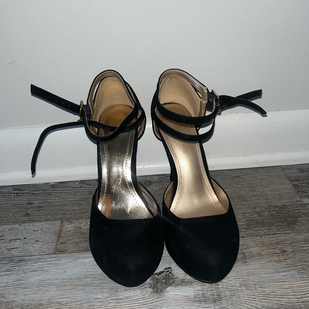Black Ankle Boots with Textured Fabric and High Heel